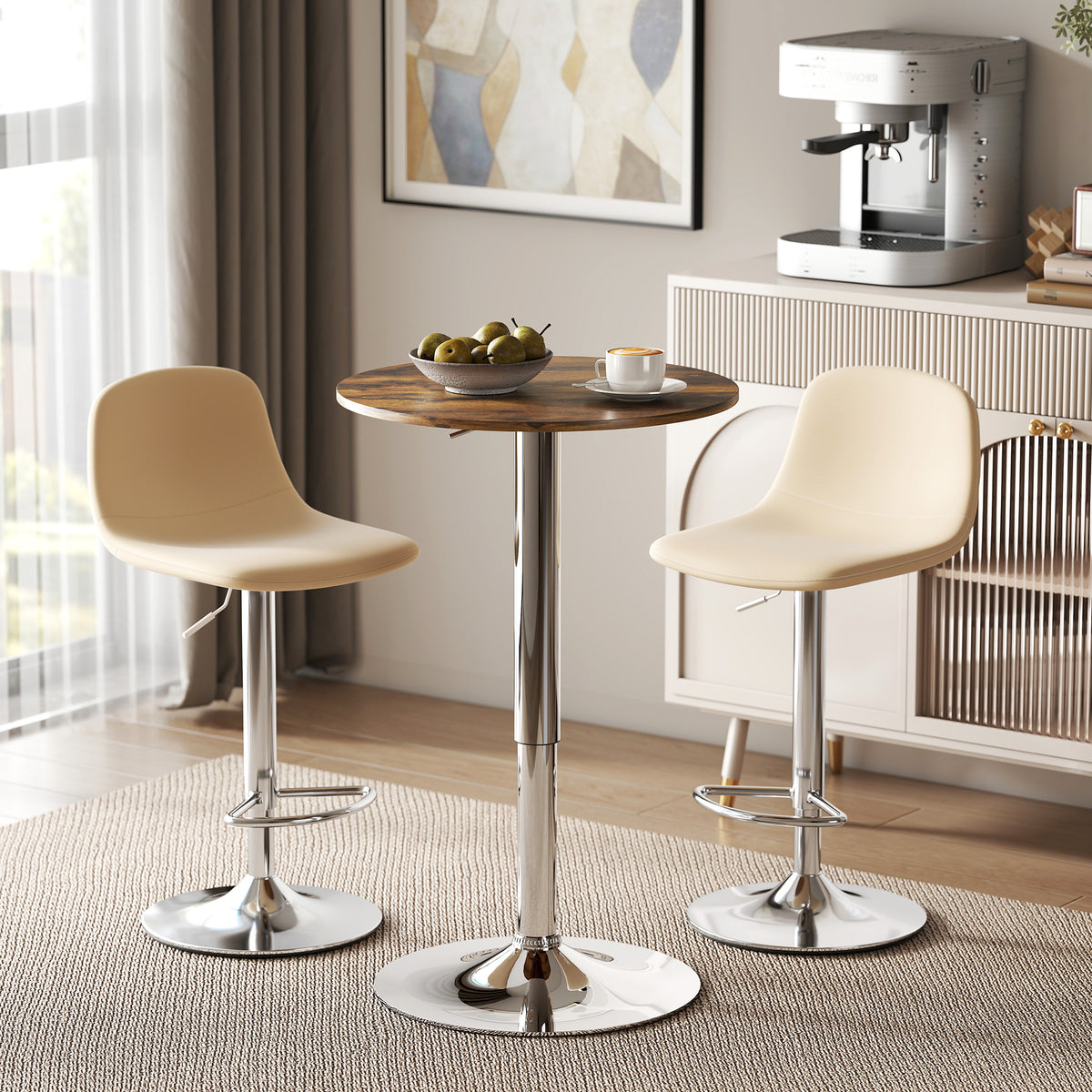 Round Bar Table, 360 Degree Swivel Counter Pub Table with Adjustable Height, for Kitchen, Cafe, Rustic Brown