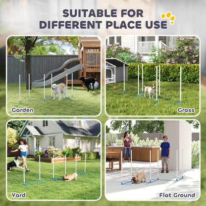 Dog Agility Equipment Training Adjustable Obstacle Course Set with 6 Weaves Poles Storage Bag for Pet Outdoor Games Exercise