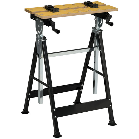 Portable Folding Workbench with Adjustable Height & Angle, Work Bench with 4 Adjustable Clamping Pegs, Beige