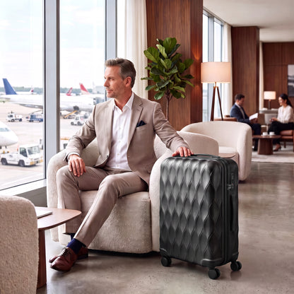 24Inch Suitcase, ABS Hard Shell Checked Luggage with TSA Lock, Spinner Wheels, Telescopic Handle, Black
