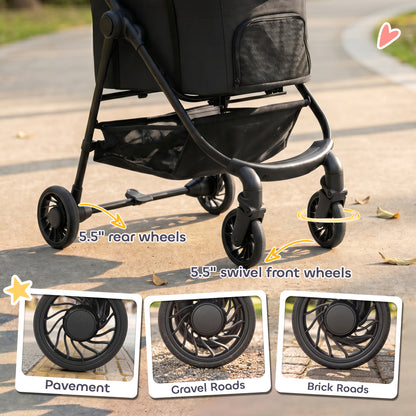 Dog Stroller, 3 in 1 Foldable Pet Stroller for Small Puppy Cat with Detachable Travel Carrier, Storage Basket