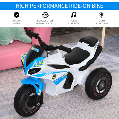 Kids Ride-On Police Bike 3-Wheel Vehicle w/ Music Lights Seat Handlebars Toddler NO POWER Child Learning Fun Development 18-36 Months Blue