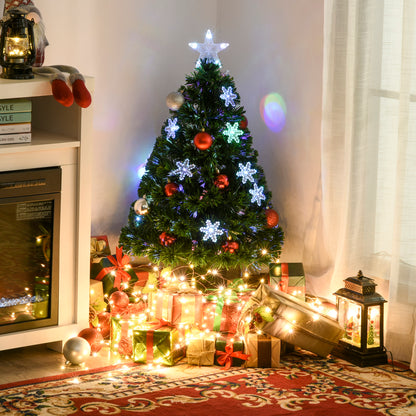 3FT Green Fibre Optic Artificial Christmas Tree Xmas Colourful LED Scattered Tree with Snowflakes Ornaments Fireproofing