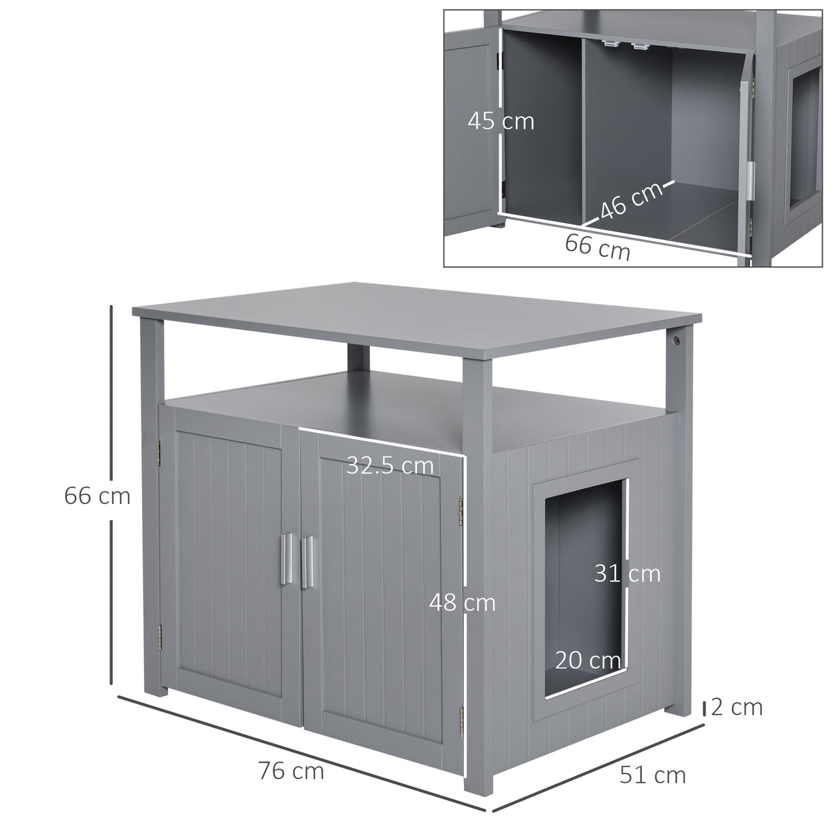 Wooden Cat Litter Box Enclosure Furniture with Adjustable Interior Wall & Large Tabletop for Nightstand