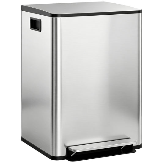 60L Dual Compartment Stainless Steel Bin, with Deodoriser Holders - Silver Tone