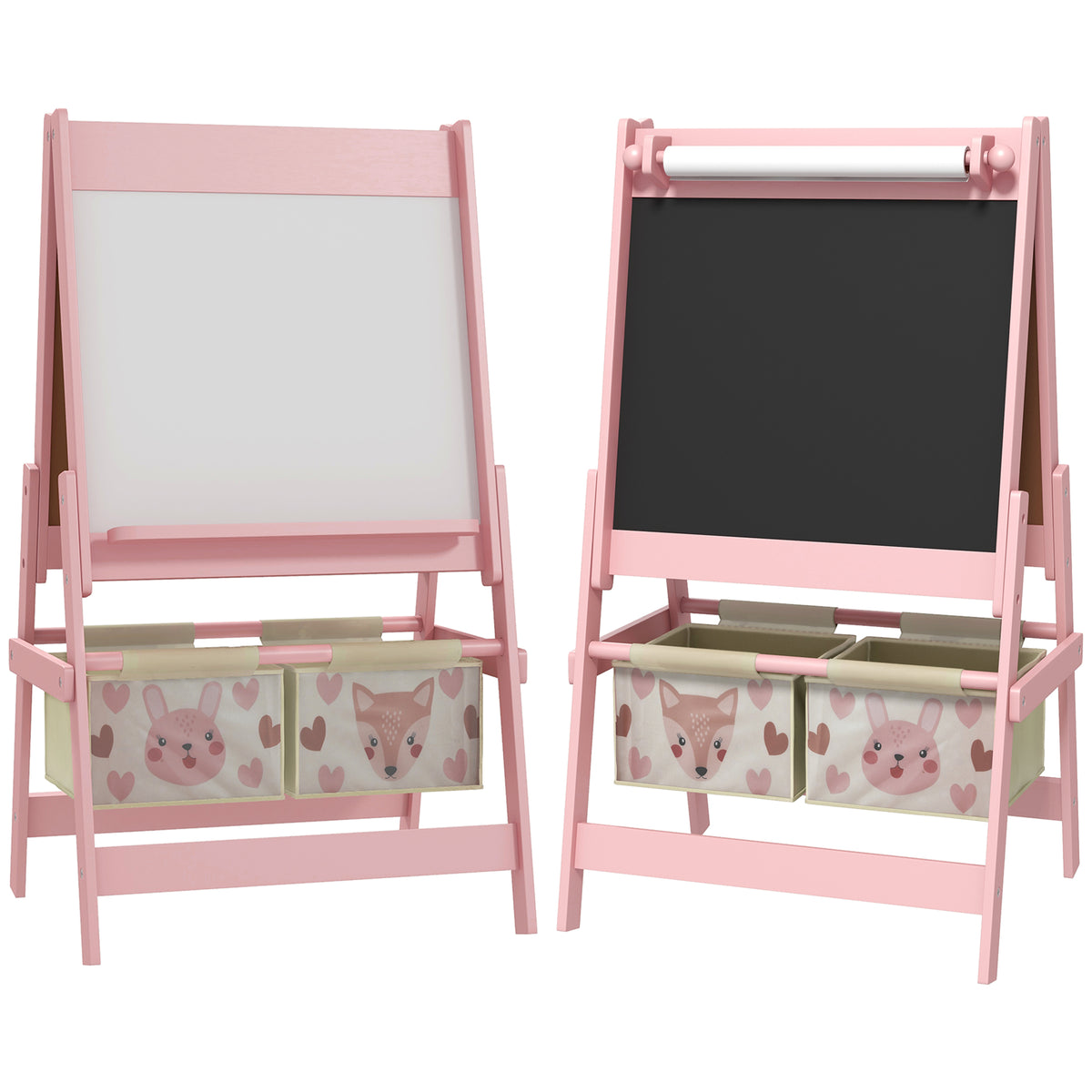 Three-In-One Kids Easel with Paper Roll, Art Easel, with Storage - Pink