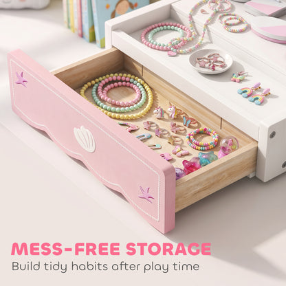 Kids Dressing Table, Portable Vanity Table with Lights, Mirror, Drawer, Accessories, Gift for 3-6 Years