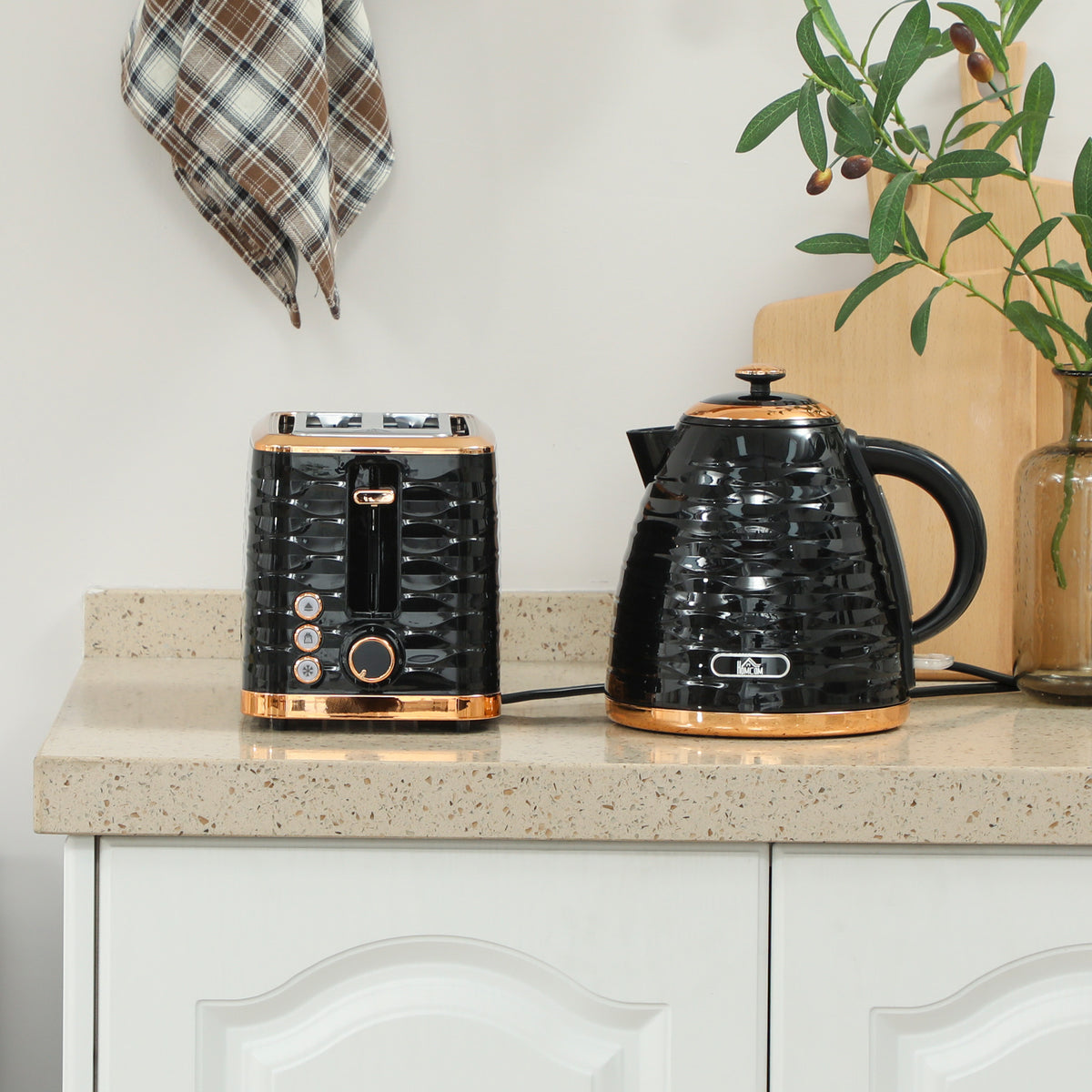 3000W 1.7L Rapid Boil Kettle & 2 Slice Toaster, Kettle and Toaster Set with 7 Browning Controls and Crumb Tray, Black