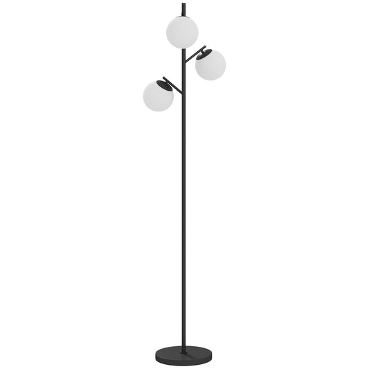 3-Light Tree Floor Lamps for Living Room, Modern Standing Lamp for Bedroom with Globe Lampshade, Steel Base, Bulb not Included