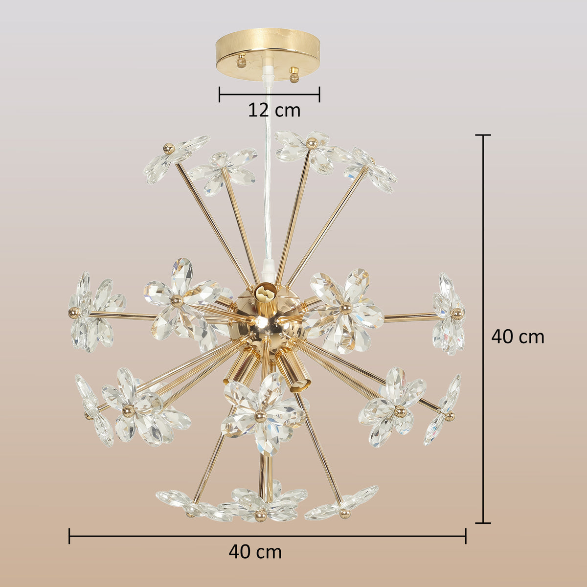 Crystal Chandeliers Ceiling Light with Flower, Modern Pendant Light with Adjustable Height, Ceiling Plate, Clear