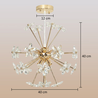 Crystal Chandeliers Ceiling Light with Flower, Modern Pendant Light with Adjustable Height, Ceiling Plate, Clear