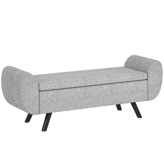 Storage Ottoman with Armrest, Window Seat, Upholstered Linen Storage Bench with Rubberwood Legs, Footstool for Bedroom Living Room, Hallway