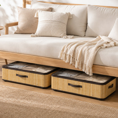 60L Under Bed Storage with Wheels Pack of 2, Underbed Storage Box with Clear Lid Cover and Reinforced Handle, Natural
