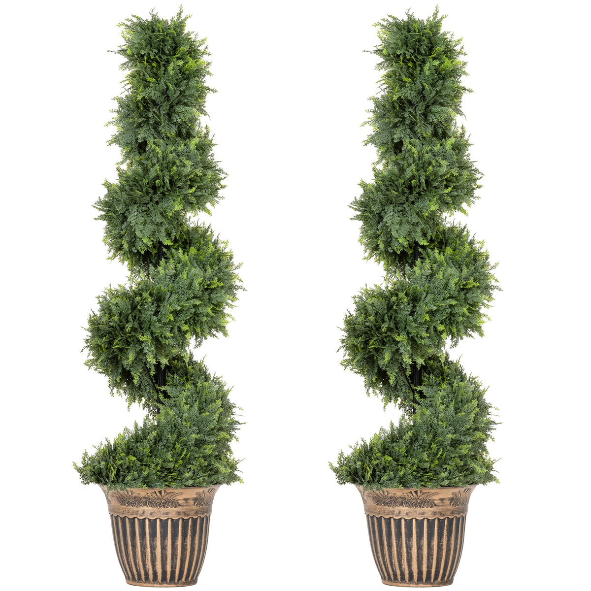 Set of 2 Artificial Plants, Topiary Spiral Cypressd Trees with Pot, for Home Indoor Outdoor Decor, 120cm