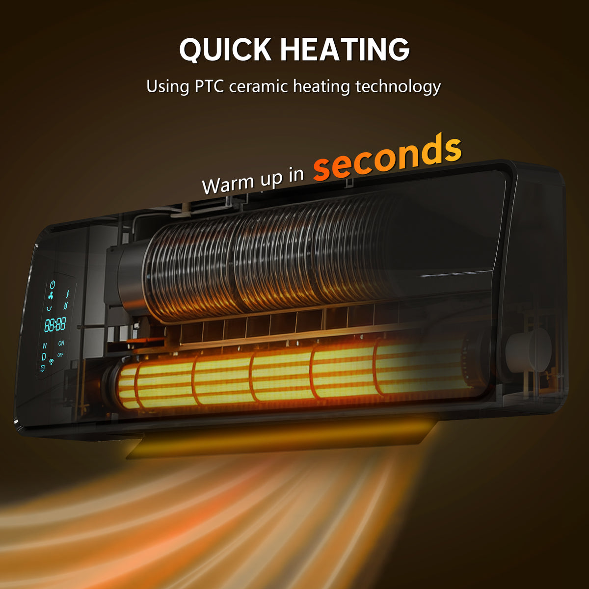 2000W Ceramic Electric Heater with Fan, Adjustable Thermostat, Wall Mounted