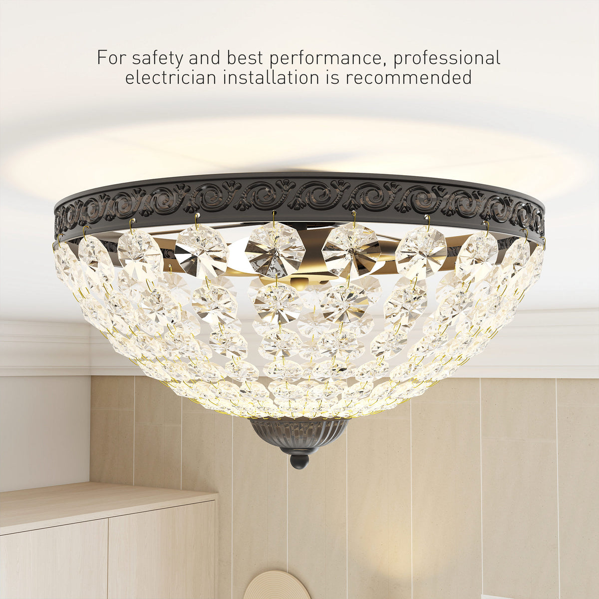 Crystal Chandelier Ceiling Light with 168 Octagonal Beads, Vintage 2-Light Flush Mount Ceiling Light for Living Room, Bedroom, Hallway, Dining Room