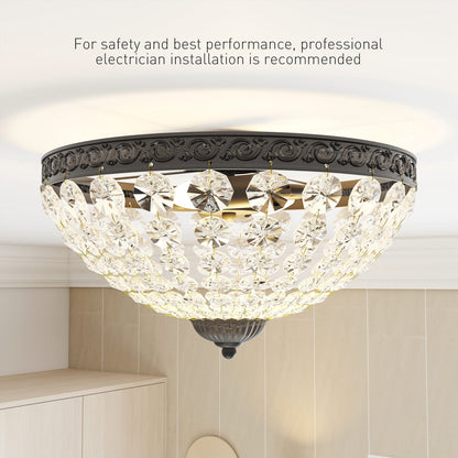 Crystal Chandelier Ceiling Light with 168 Octagonal Beads, Vintage 2-Light Flush Mount Ceiling Light for Living Room, Bedroom, Hallway, Dining Room