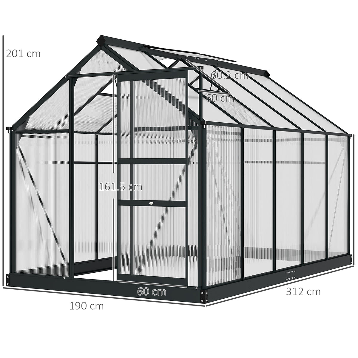 6 x 10ft Polycarbonate Greenhouse, Large Walk-In Green House with Slide Door and Window, Garden Plants Grow House with Aluminium Frame and Foundation, Grey