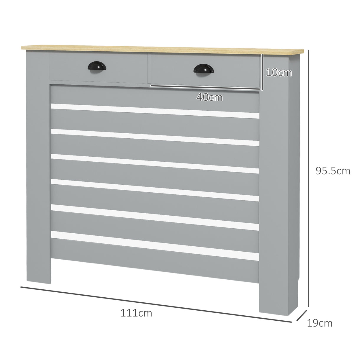 95.5H x 111Wcm Radiator Cover, with Drawer - Grey