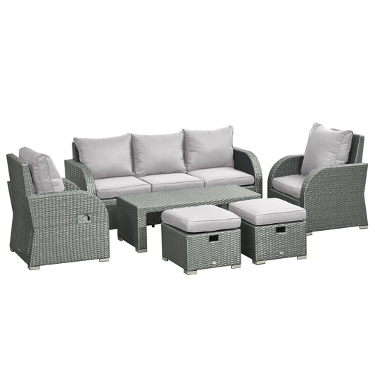 Six-piece Outdoor Rattan Dining Set, Outdoor Sofa Set with Reclining Armchairs and Mental Frame