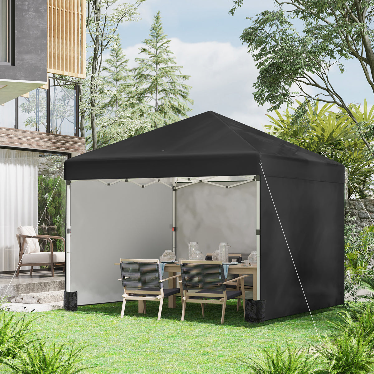 3 x 3 (M) Pop Up Gazebo Event Shelter, Height Adjustable Party Tent with 3 Sidewalls, Weight Bags and Wheeled Bag