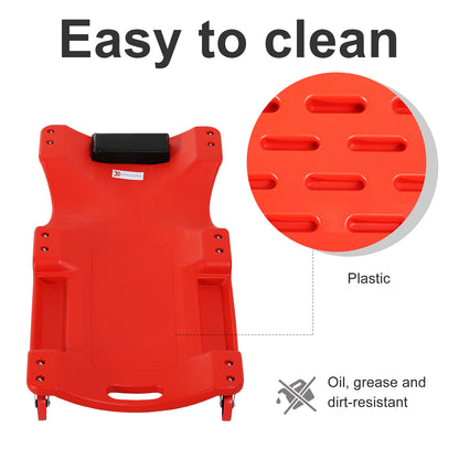 Mechanic Vehicle Creeper, Under-Car Rolling Crawler Board, with Headrest, Wheels, Red