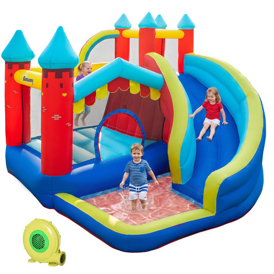 Kids Bouncy Castle, with Slide, Pool, Trampoline, Climbing Wall, Blower