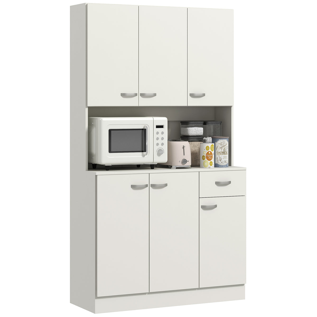 Freestanding Kitchen Pantry Storage Cabinet with Adjustable Shelves & Middle Worktop