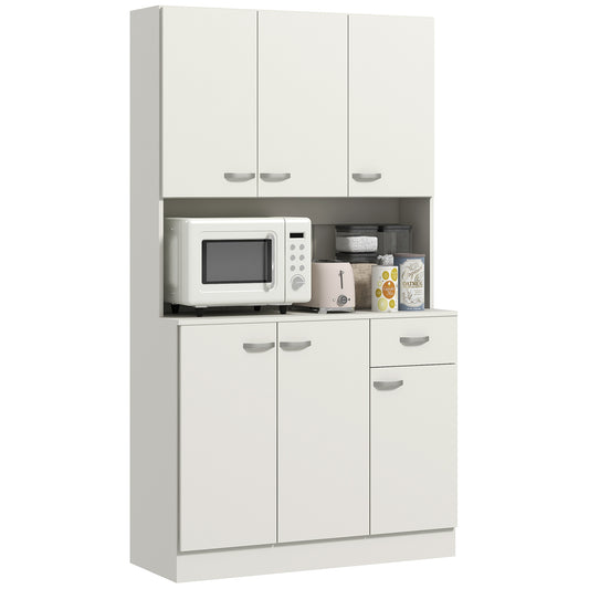 Freestanding Kitchen Pantry Storage Cabinet with Adjustable Shelves & Middle Worktop