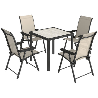 5 Pieces Outdoor Dining Set, Garden Dining Set for 4 with Square Table and Folding Chairs