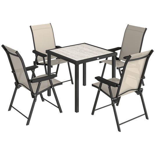 5 Pieces Outdoor Dining Set, Garden Dining Set for 4 with Square Table and Folding Chairs