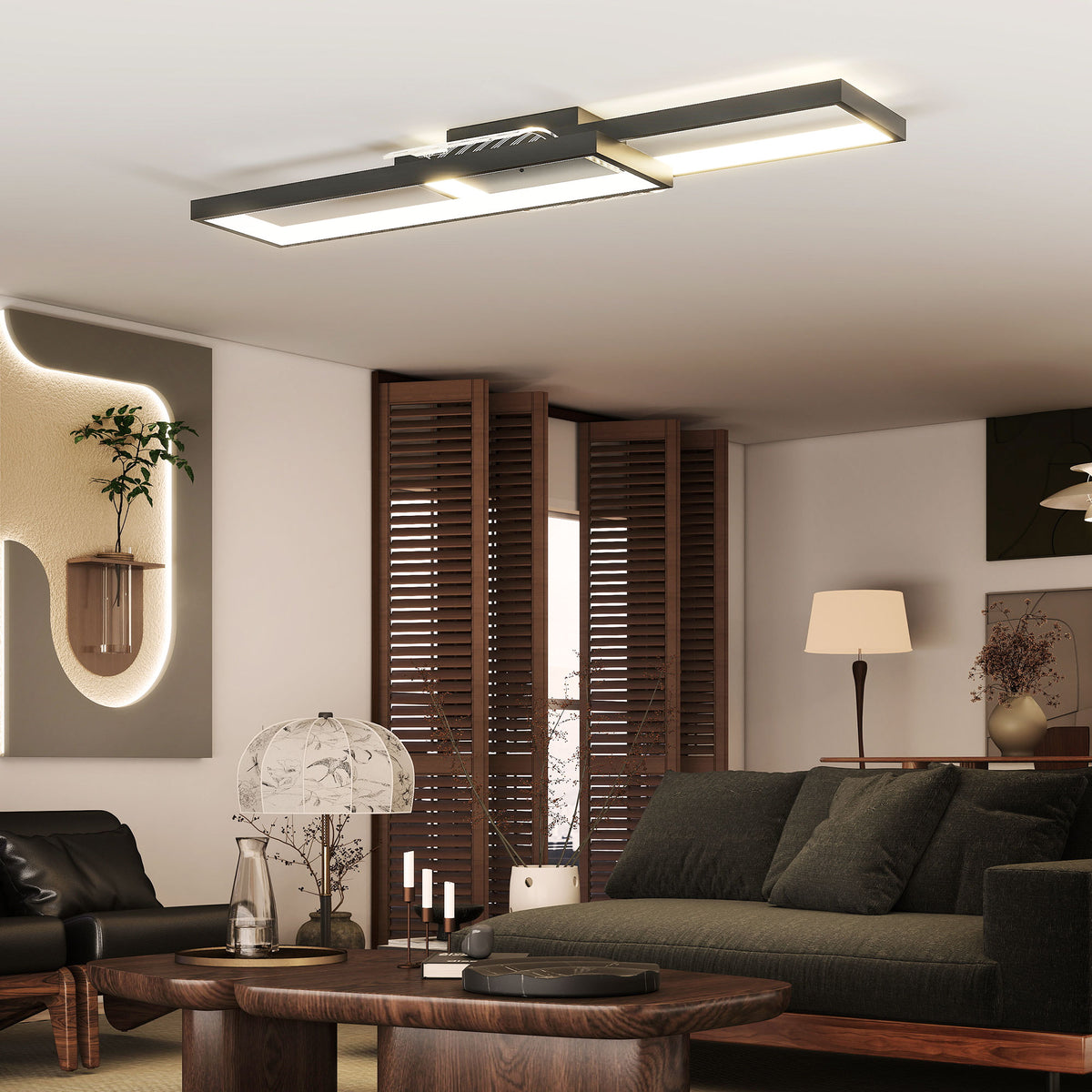 LED Ceiling Light, Modern Dimmable Ceiling Light with Wall Switch & Remote Control, Flush Mount Fixture Lamp with 3000-6000K Colour Temperatures for Living Room, Bedroom, Black
