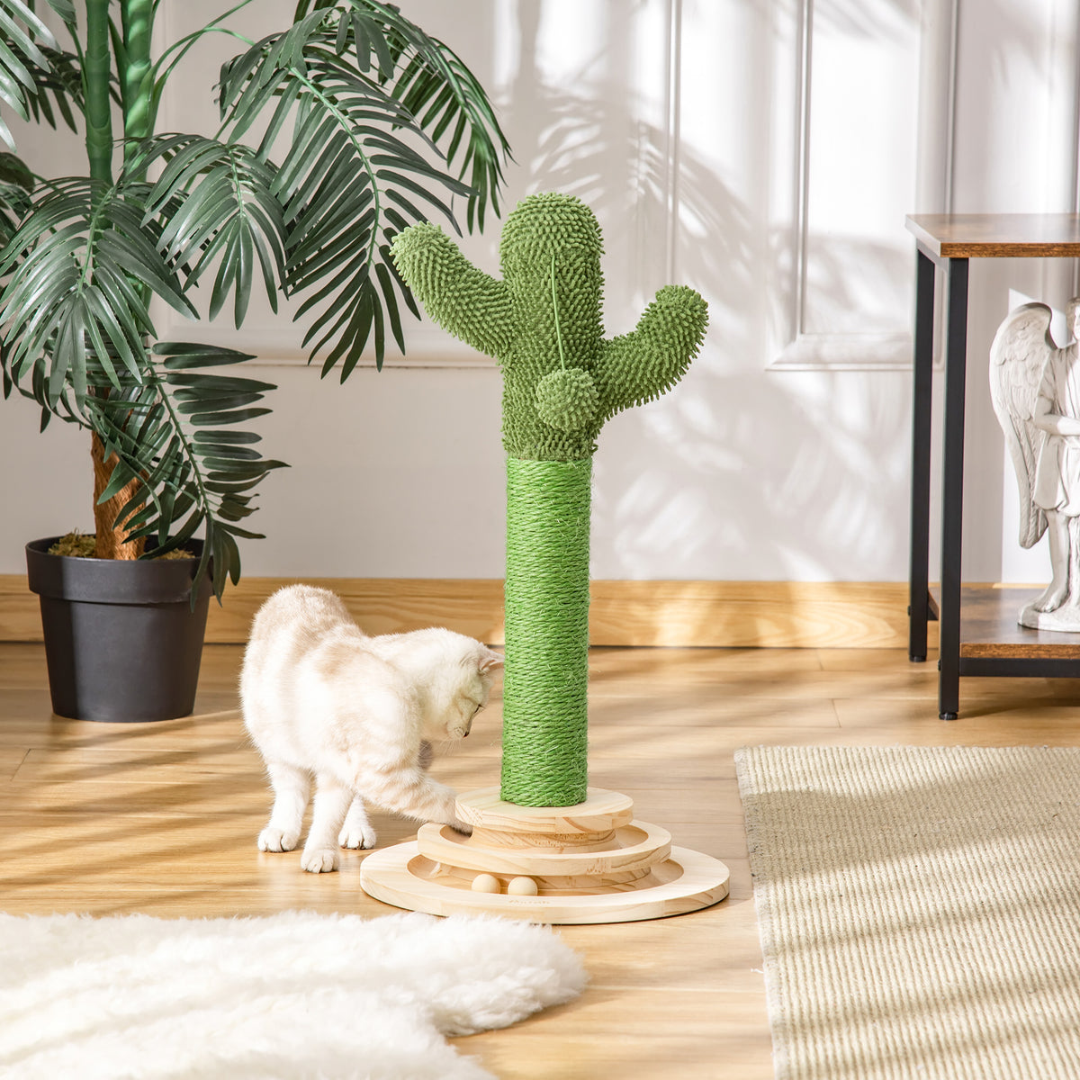 Cat Tree Cactus Sisal Scratching Post for Indoor Cats Play Tower Kitten Furniture with Hanging Ball Interactive Fun Roller Exerciser 32 x 32 x 60cm
