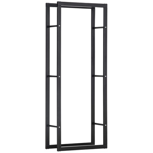 Metal Firewood Log Holder Tall Firewood Rack Indoor Outdoor Fireplace Wood Storage Shelf, Black, 60Wx25Dx150Hcm