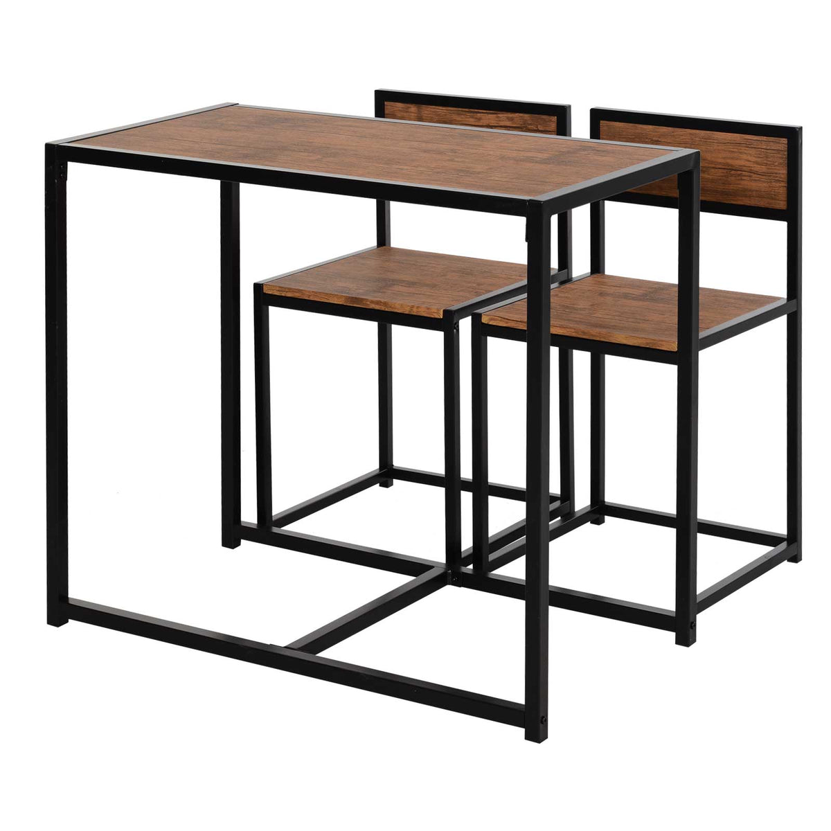 Dining Table and Chairs Set 2, Dining Room Sets, Rectangular Space Saving Table and 2 Chairs for Compact Kitchens, Steel Frame