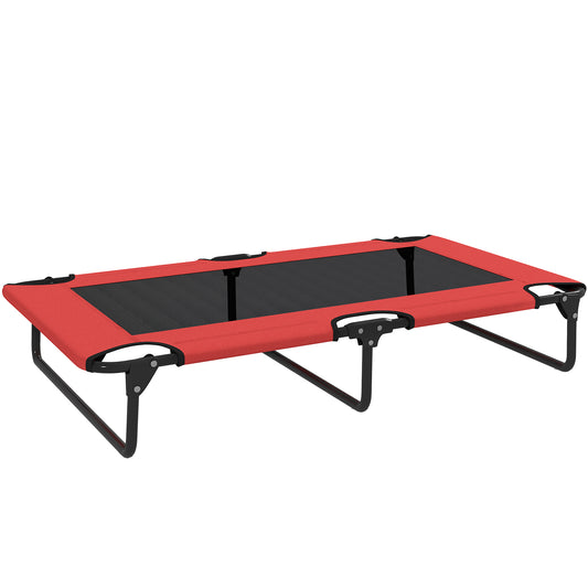 Portable Raised Dog Bed, Elevated Pet Cot with Breathable Mesh for Indoor Outdoor, for Large Dogs, Red