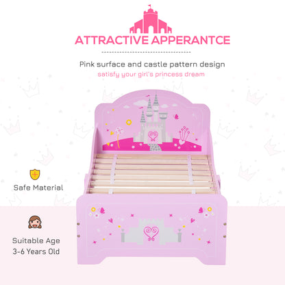 Kids Bed Princess Castle Theme w/ Side Rails Slats Home Furniture for 3 - 6 Yrs Pink 143 x 73 x 60 cm