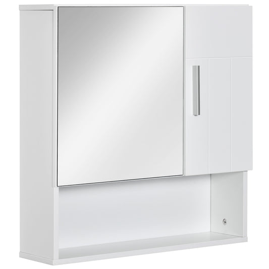 Bathroom Mirror Cabinet, Wall Mounted Storage Cupboard Organizer with Double Doors and Adjustable Shelf, White