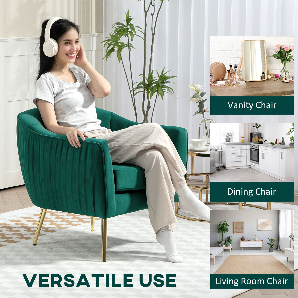 Velvet-Feel Shell Back Accent Chair - Green