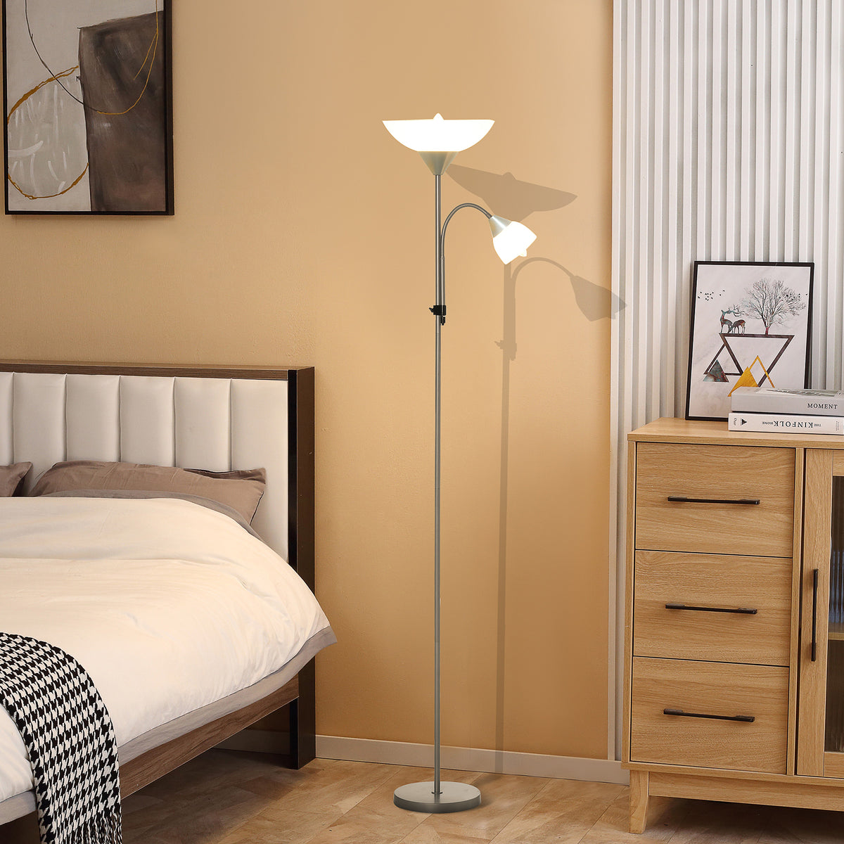 LED Floor Lamp for Living Room, 180cm Tall Standing Lamp, Mother and Child Uplighter with Adjustable Gooseneck