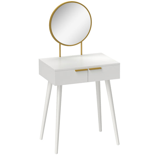 Dressing Table, with Round Mirror, 60 x 40 x 123 cm - White