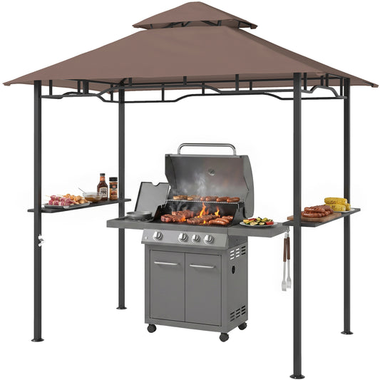 2.5x1.5m (8'x5') Grill Gazebo Canopy, Double Tiered Outdoor BBQ Gazebo Shelter with 2 Side Shelves for Garden, Patio, Barbecue, Picnic, Coffee