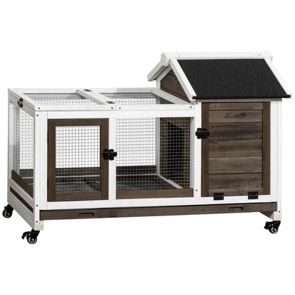 Wooden Rabbit Hutch, Guinea Pig Cage, with Removable Tray, Wheels