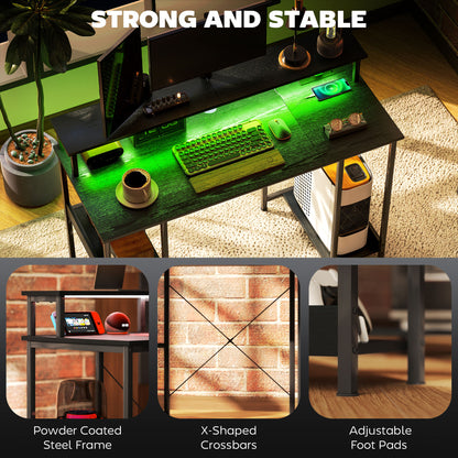 LED Computer Desk, with Power Outlets and Shelves