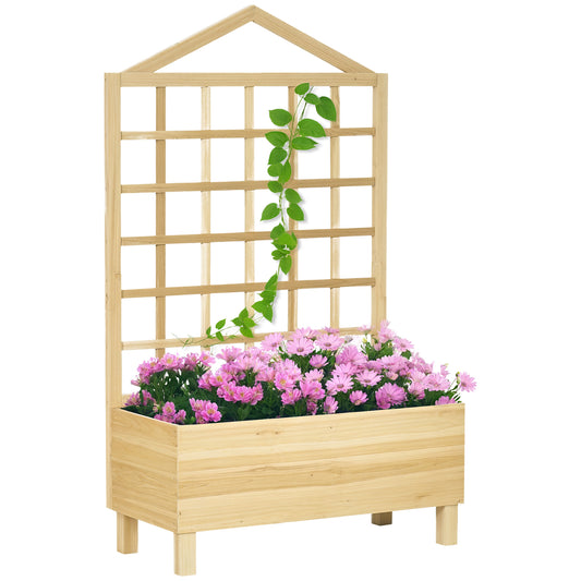 Garden Planters with Trellis for Vine Climbing, Distressed Wooden Raised Beds, 90x43x150cm, Natural Tone