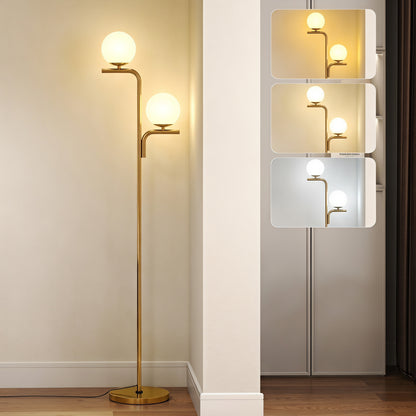 LED Floor Lamp, Modern Standing Lamp with 3 Colour Temperatures, Globe Glass Shades and Foot Switch