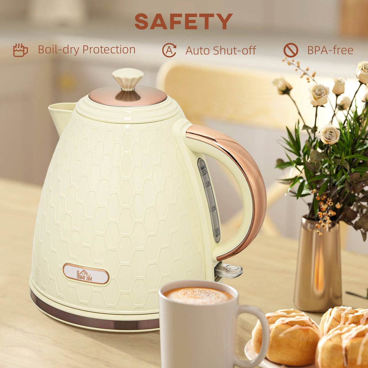 Electric Kettle, 1.7L, Fast Boil, 3000W Cordless Water Kettle with Removable Washable Anti-scale Filter