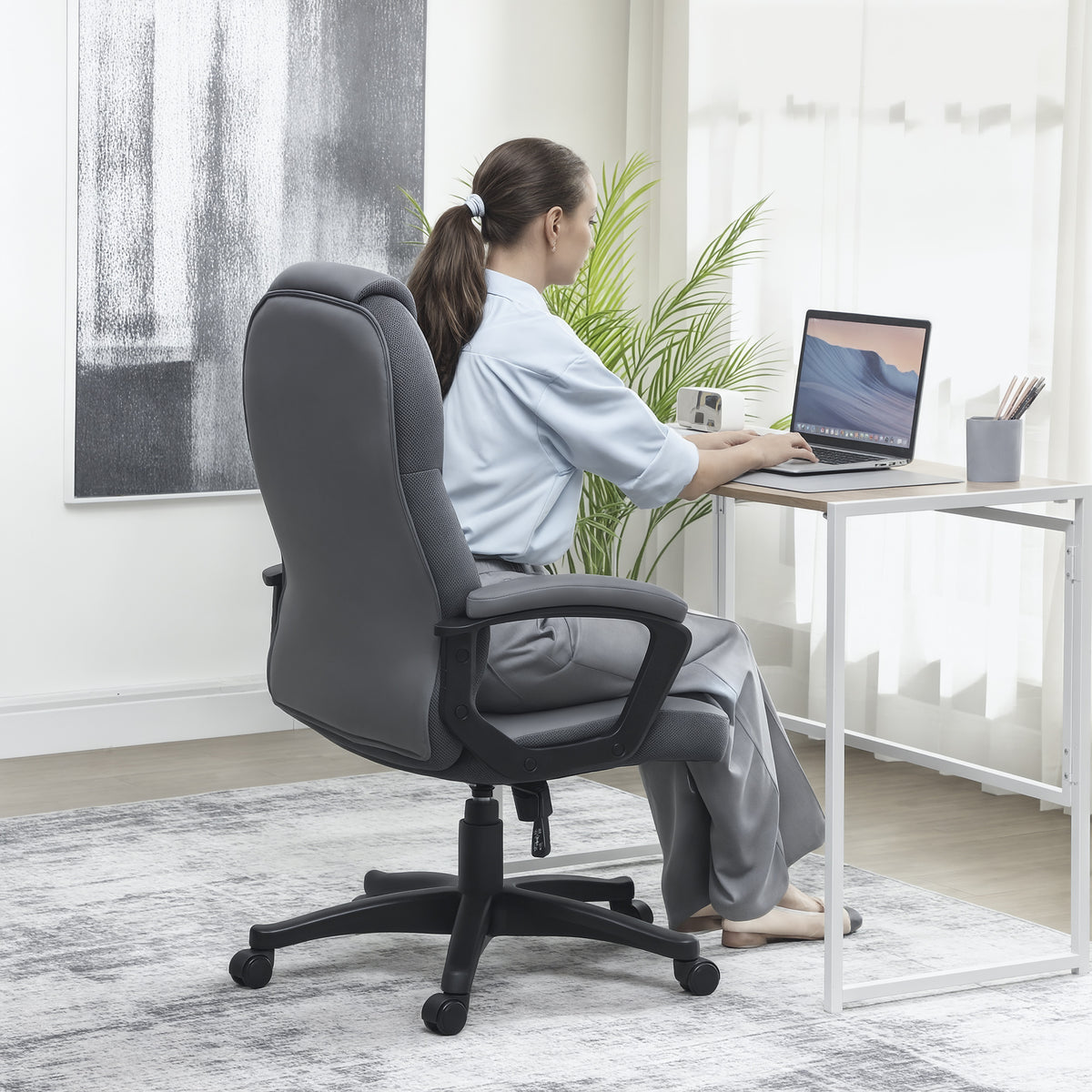 Faux Leather Office Chair - Charcoal Grey