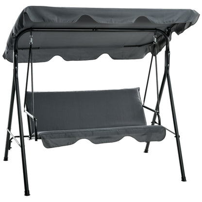 3 Seater Garden Swing Chair, Outdoor Swing Chair with Adjustable Canopy, Mental Frame & Cushions, Grey