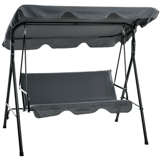 3 Seater Garden Swing Chair, Outdoor Swing Chair with Adjustable Canopy, Mental Frame & Cushions, Grey